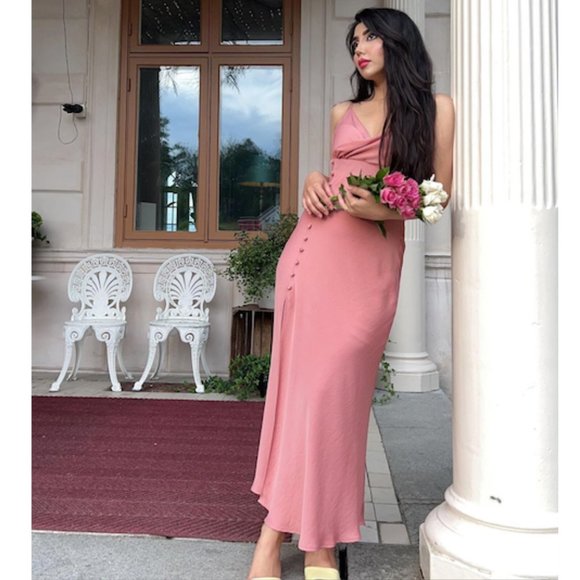 BLOGGER'S FAVE! Zara Buttoned Slip Dress Beige Pink Sz XS, L - Picture 10 of 17